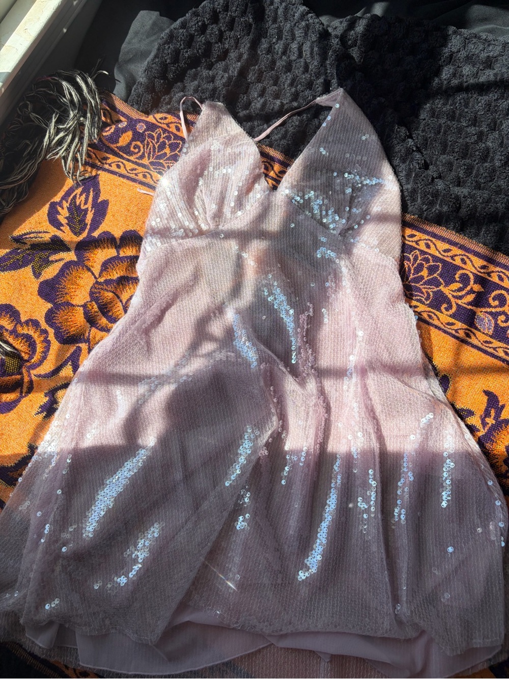 Oh Polly Light Pink/Purple Sequin Halter Backless Dress